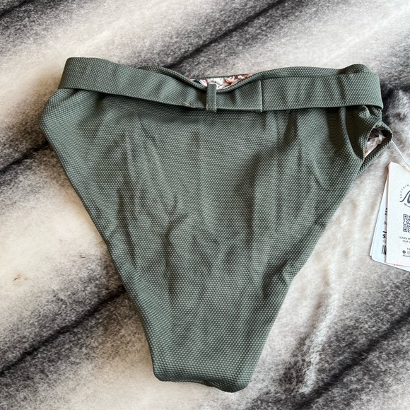 Maaji Pique Whitney High Rise High Leg Belted Pine Green Bikini Bottoms - Picture 5 of 7